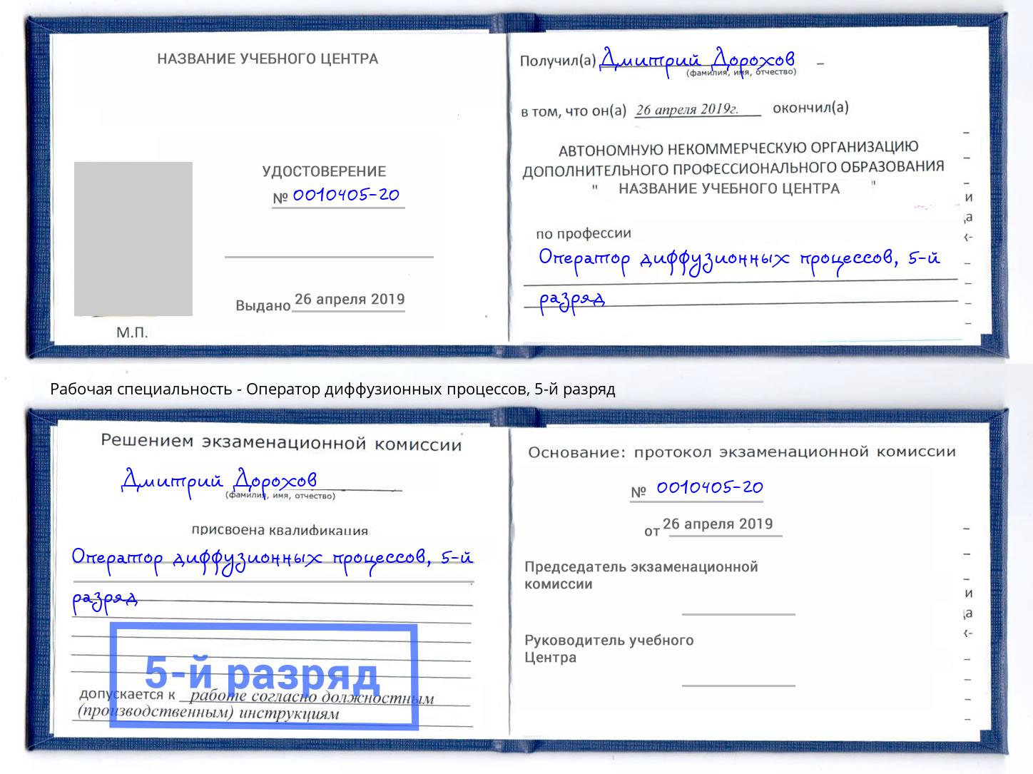 корочка 5-й разряд Оператор диффузионных процессов Воткинск