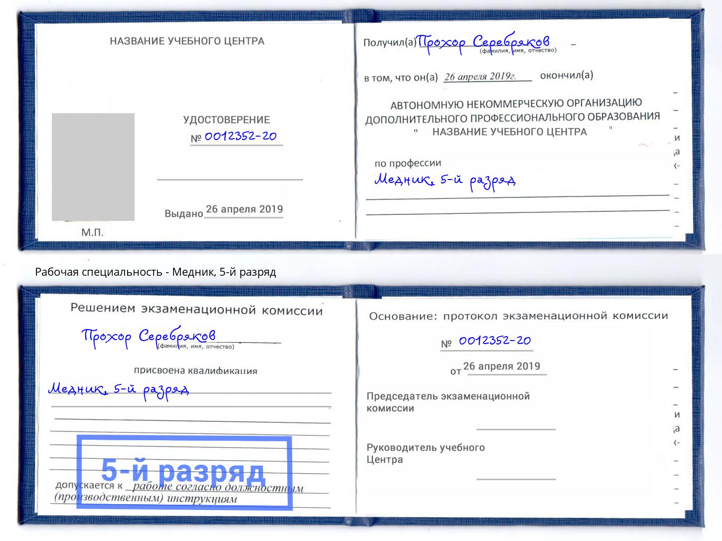 корочка 5-й разряд Медник Воткинск