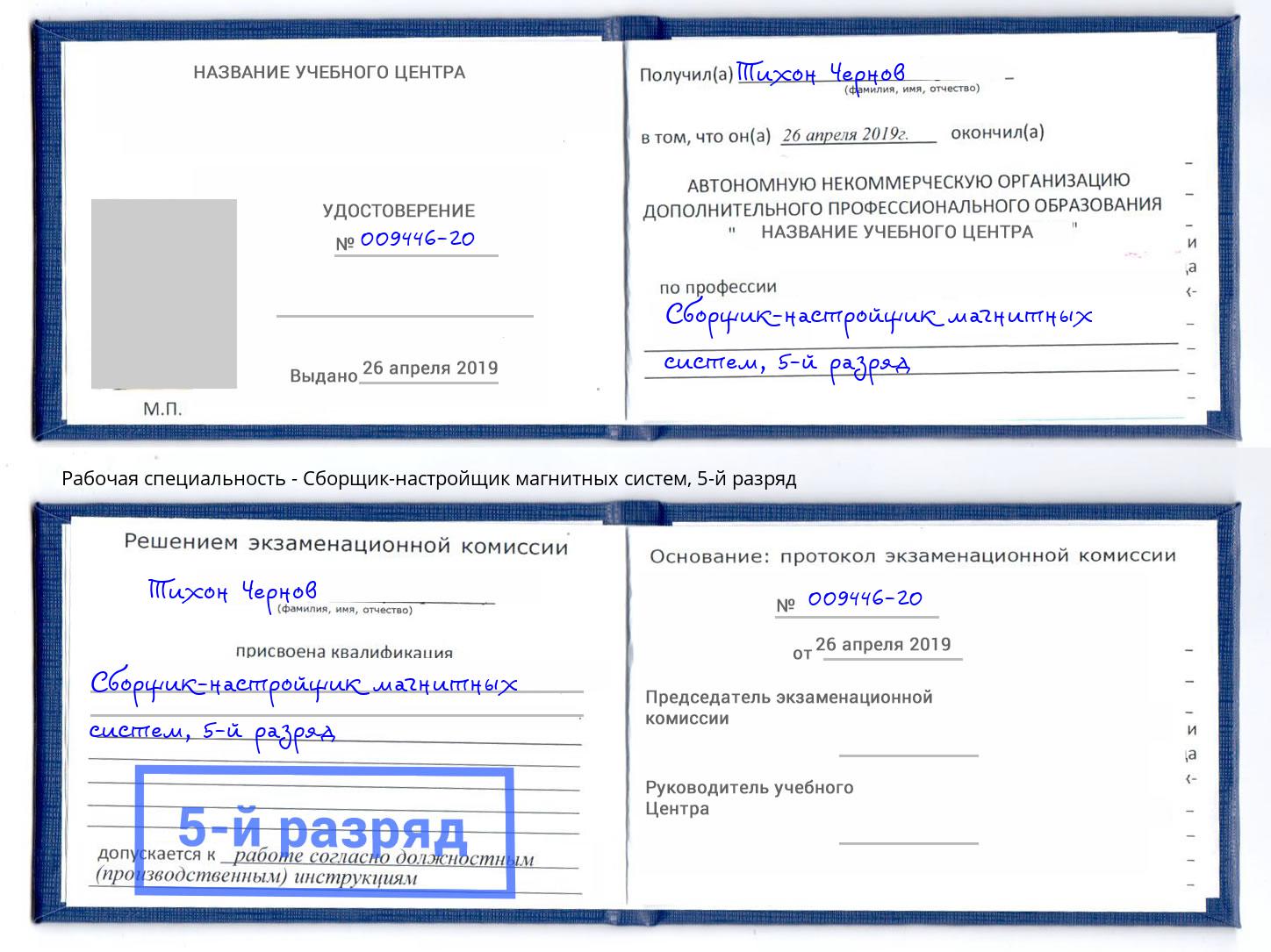 корочка 5-й разряд Сборщик-настройщик магнитных систем Воткинск