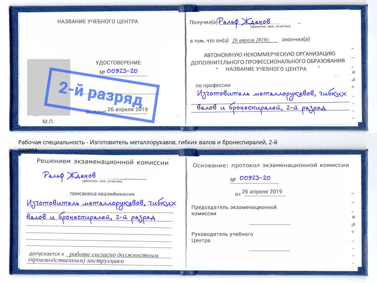 корочка 2-й разряд Изготовитель металлорукавов, гибких валов и бронеспиралей Воткинск